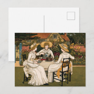 Theekransje in vintage stijl door Kate Greenaway Briefkaart