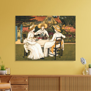 Theekransje in vintage stijl door Kate Greenaway Canvas Afdruk