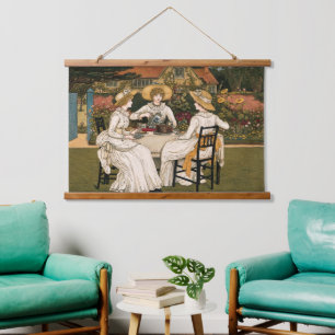 Theekransje in vintage stijl door Kate Greenaway Hangend Wandkleed