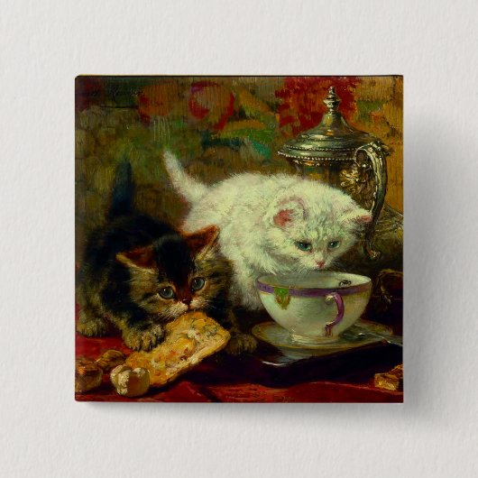 Theekransje Kittens Vierkante Button 5,1 Cm (Voorkant)