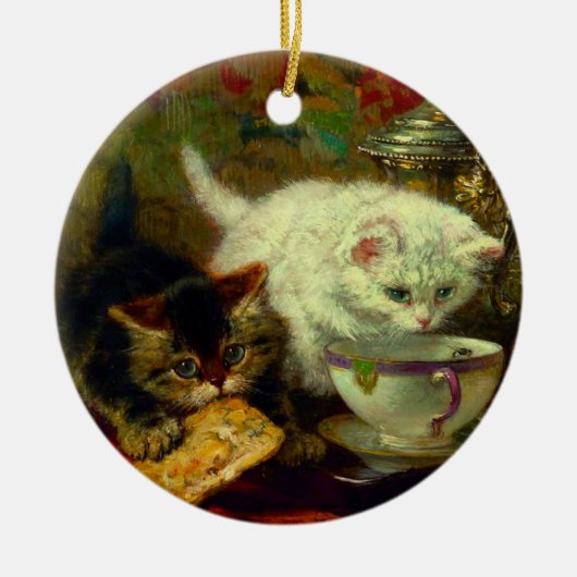 Theekransje van Kittens Keramisch Ornament (Voorkant)