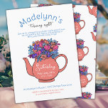 Theekransje verkleedfeest meisjes verjaardagsuitno kaart<br><div class="desc">Op zoek naar de perfecte uitnodiging voor het 8e verjaardagsfeestje van je kleine meisje? Kijk dan niet verder dan onze uitnodiging voor het verjaardagsfeestje met theekransje en verkleedpartij voor meisjes! Met een elegante vintage geïnspireerde bloemmotief op een theepot,  is deze uitnodiging perfect voor een theekransje-viering!</div>