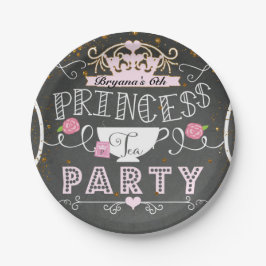 Theekransje voor prinsessen op krijtbord verjaarda papieren bordje