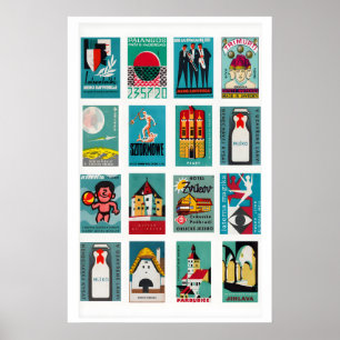 Theel luciferdoosje label collage, vintage ephemer poster