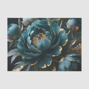 Theelblauw Pioen Goud Luxe Botanische Bloei Tissuepapier