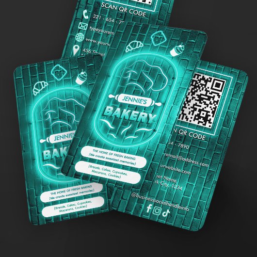 Theelblauw Turquoise Mint Neon Bakkerij Aangepaste Visitekaartje
