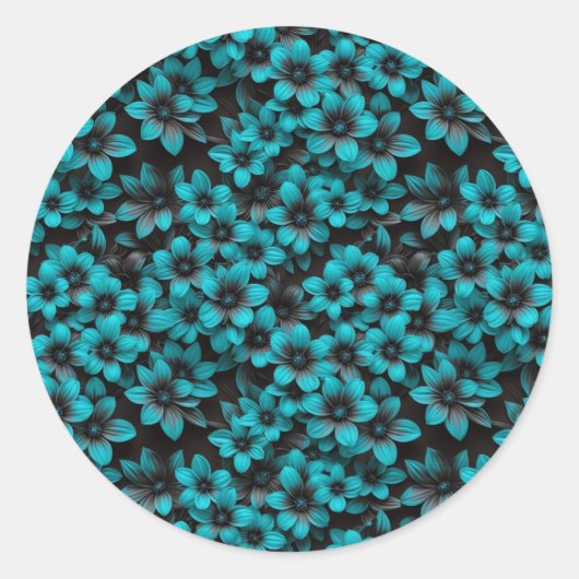 Theelblauwe bloemige cadeaustickers ronde sticker (Voorkant)