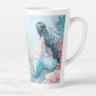 Theelblauwe en koraalrode zeemeermin Hoge Latte-mo Latte Mok