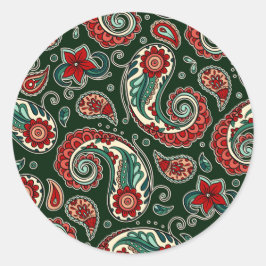 Theelblauwe en rode paisley-sticker-set ronde sticker