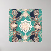 Theelblauwe en roze gouden Mandala Kantwerk Canvas Afdruk (Voorkant)