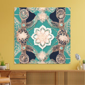 Theelblauwe en roze gouden Mandala Kantwerk Canvas Afdruk (Insitu (Woonkamer))