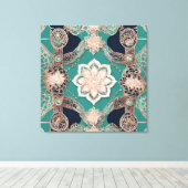 Theelblauwe en roze gouden Mandala Kantwerk Canvas Afdruk (Insitu (Houten vloer))