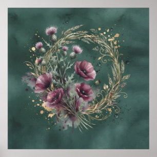 Theelblauwe Klaproos Distel Tarwe Krans Poster