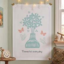 Theelblauwe Vaas Bloemen Vlinders Muurkunst Print
