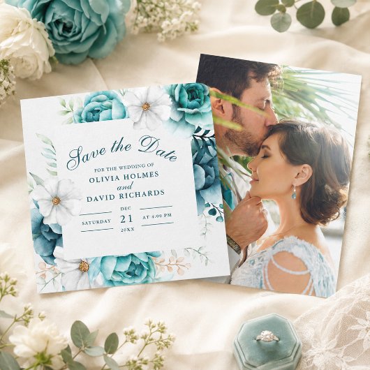 Theelblauwe wilde bloem foto save the date kaart