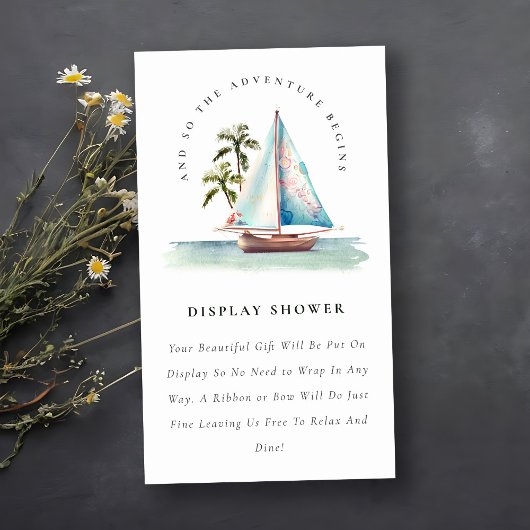 Theelblauwe Zeilboot Palm Display Shower Baby Show Informatiekaartje