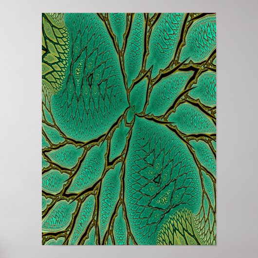 Theelblauwgroene Blad Fractale Klimmende Abstracte Poster (Voorkant)