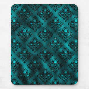 Theele Turquoise Ombre Glam Glitter Damast Patroon Muismat