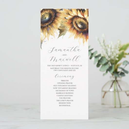 Theelengte Huwelijksprogramma Sjabloon Zonnebloem (Staand voorkant)