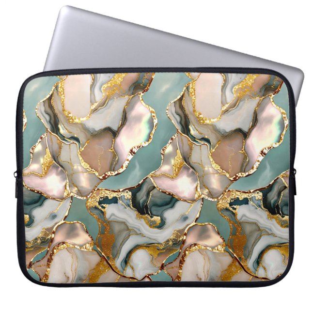 Theelepel Marmer Laptophoes Gouden Ader Case (Voorkant)