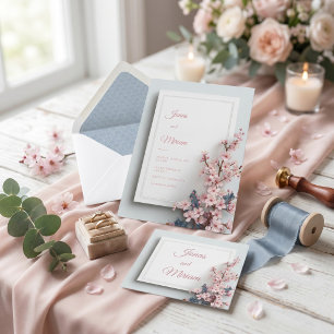 Theelgroene Blad Roze Sakura Textuurlijst Trouwfee Kaart