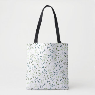 Theelgroene botanische bladerenpatroon tote bag