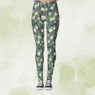 Theelgroene Chinoiserie Tropische Wit Gouden Bloem Leggings