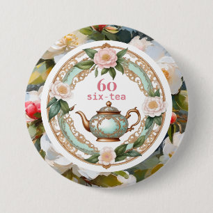 Theeliefhebber Theepot Bloem 60ste verjaardag Ronde Button 7,6 Cm