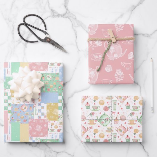 Theeliefhebber theepotten pastel  verwennerij inpakpapier vel (Voorkant)