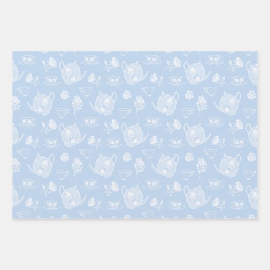 Theeliefhebbers Blauwe theepotten Teacups Verwenn Inpakpapier Vel (Voorkant 2)