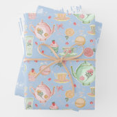 Theeliefhebbers Blauwe theepotten Teacups Verwenn Inpakpapier Vel (In situ)