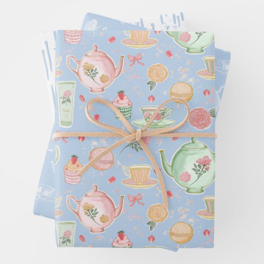 Theeliefhebbers Blauwe theepotten Teacups Verwenn Inpakpapier Vel (In situ)