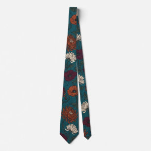 Theelkleurige vintage chrysanthemum bloemen stropdas