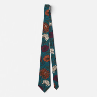 Theelkleurige vintage chrysanthemum bloemen stropdas