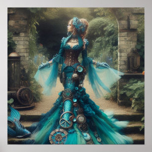 Theelkleurige Zeemeermin Steampunk Antieke Victori Poster