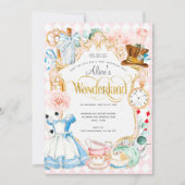 Theepartij Alice in wonderland roze meisje verjaar Kaart (Voorkant)