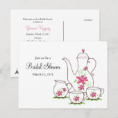 Theepartij, ansichtkaart uitnodigingen, Roze Bloem Uitnodiging Briefkaart (Voorkant / Achterkant)