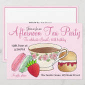 Theepartij Bruidsdouche Macarons Theekopje Kaart (Voorkant / Achterkant)