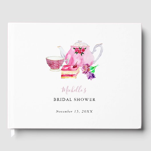 Theepartij Bruidsfeest Roze Stof Stof Roze Theepot Gastenboek (Voorkant)
