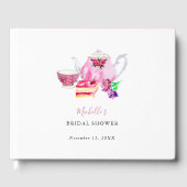 Theepartij Bruiloft Brunch Blush Stof Roze Theepot Gastenboek (Voorkant)