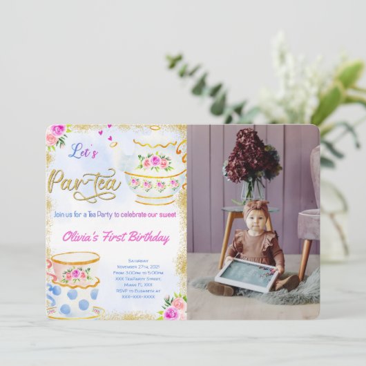 Theepartij Foto Uitnodiging (Staand voorkant)