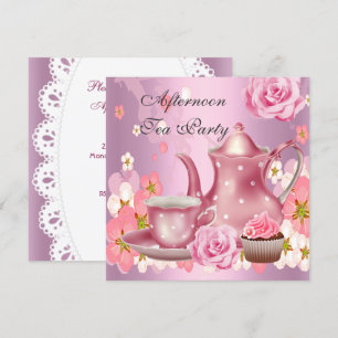 Theepartij in de middag Vintage Roze Rozen Theepot Kaart