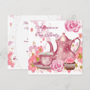 Theepartij in de middag Vintage Roze Rozen Theepot Kaart
