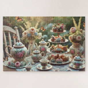 Theepartij in vintage stijl met bloemmotief theese legpuzzel