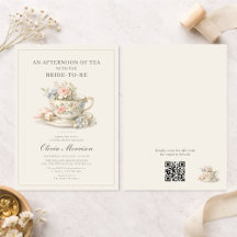 Theepartij in vintage stijl QR Code Bruidsuitnodig