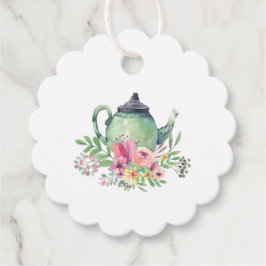 Theepartij met waterverf theepot en bloemen bedankjes labels