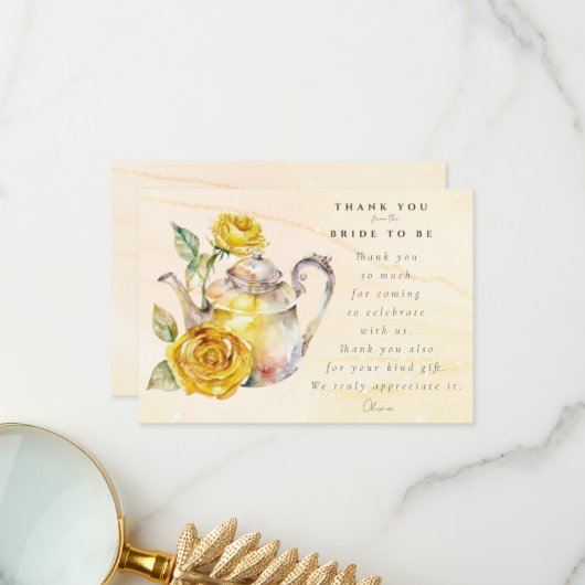 Theepartij met wilde bloemen bruidsborrel  bedankkaart (Voorkant / Achterkant in situ)