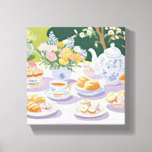 Theepartij   Mooie Tuinfeest Bloemen Canvas Afdruk
