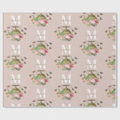 Theepartij Roze Bloemen & Vlinders Monogram Cadeaupapier (Vlak)