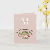 Theepartij Roze Bloemen & Vlinders Monogram Kaart (Gele Bloem)